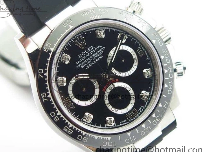 MiroTime 0316 SmartChoice Daytona 116519LN JH Best Edition Black Dial Crystal Markers On Rubber Strap A4130 (Free XS Rubber Strap) 3558